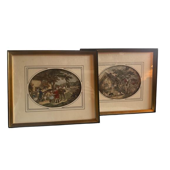 Pair 2 Vintage Antique George Morland Antique Fox Hunting Engravings - Picture 7 of 12